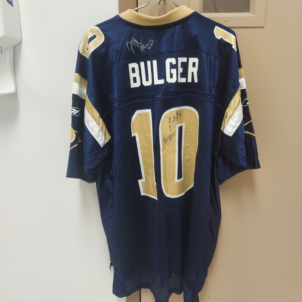 Marc Bulger Multiple Autographed Sign St. Louis Rams Blue Jersey, #20 McAllister